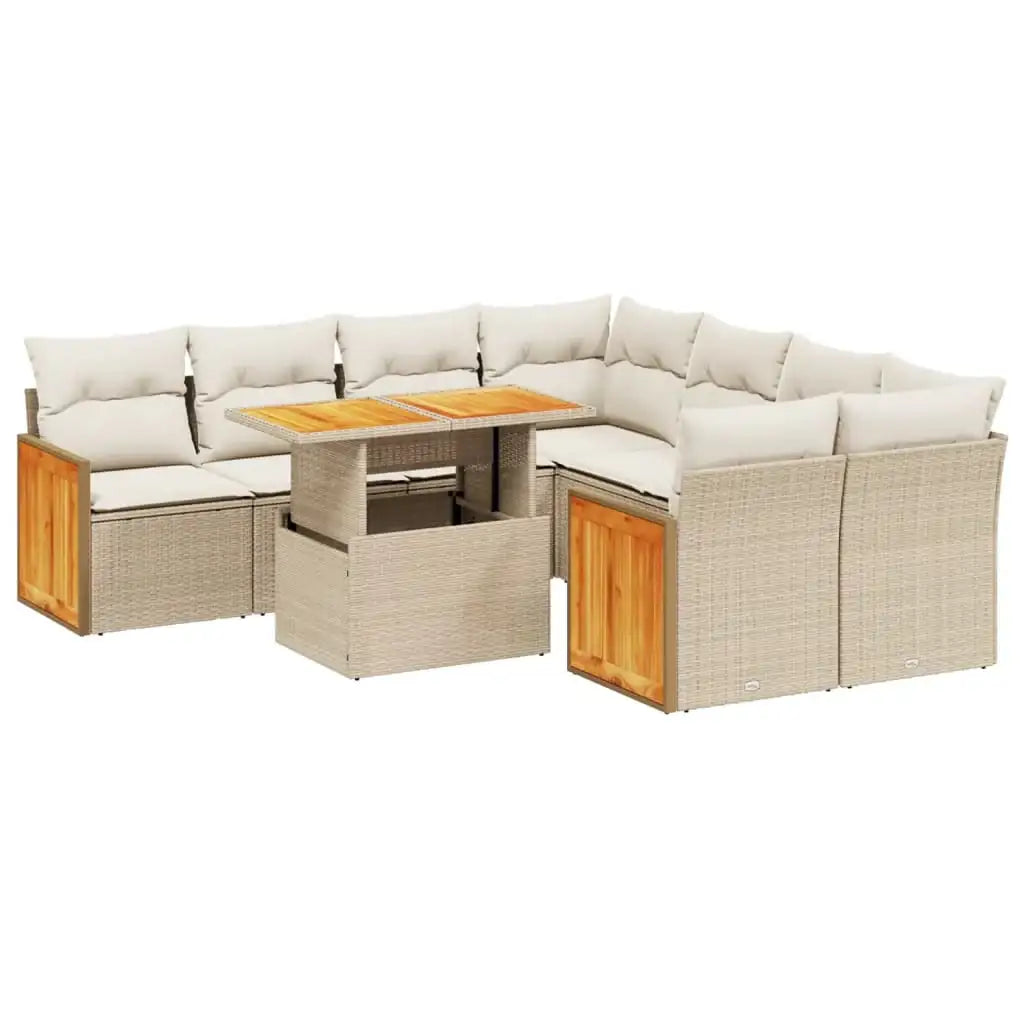 Set Divano da Giardino 9 pz con Cuscini Beige in Polyrattan - homemem39
