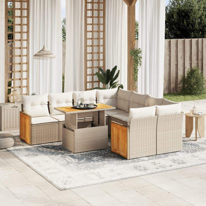 Set Divano da Giardino 9 pz con Cuscini Beige in Polyrattan - homemem39