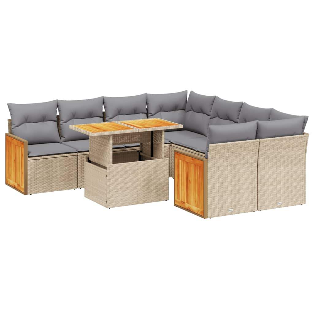 Set Divano da Giardino 9 pz con Cuscini Beige in Polyrattan - homemem39