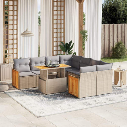 Set Divano da Giardino 9 pz con Cuscini Beige in Polyrattan - homemem39