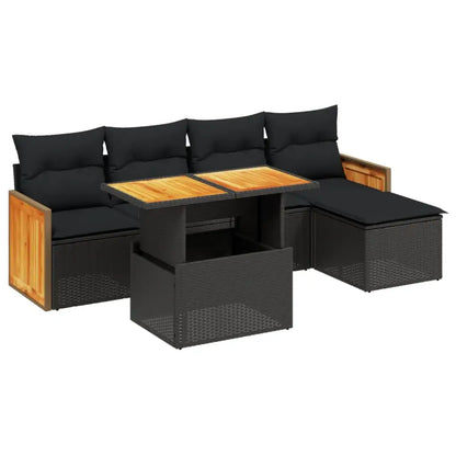 Set Divano da Giardino 6 pz con Cuscini Nero in Polyrattan - homemem39