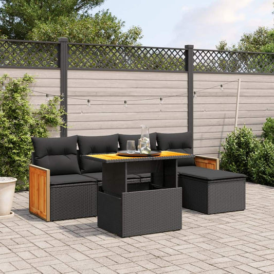 Set Divano da Giardino 6 pz con Cuscini Nero in Polyrattan - homemem39