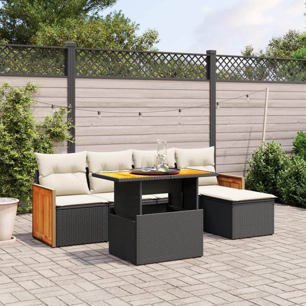 Set Divano da Giardino 6 pz con Cuscini Nero in Polyrattan - homemem39