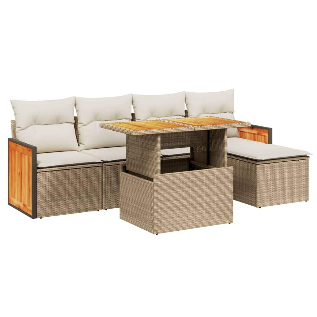 Set Divano da Giardino 6 pz con Cuscini Beige in Polyrattan - homemem39
