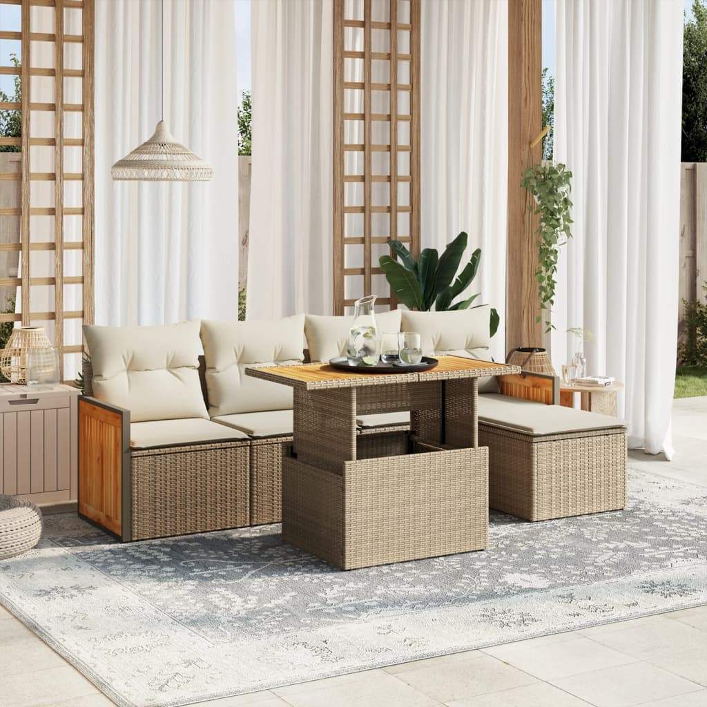 Set Divano da Giardino 6 pz con Cuscini Beige in Polyrattan - homemem39