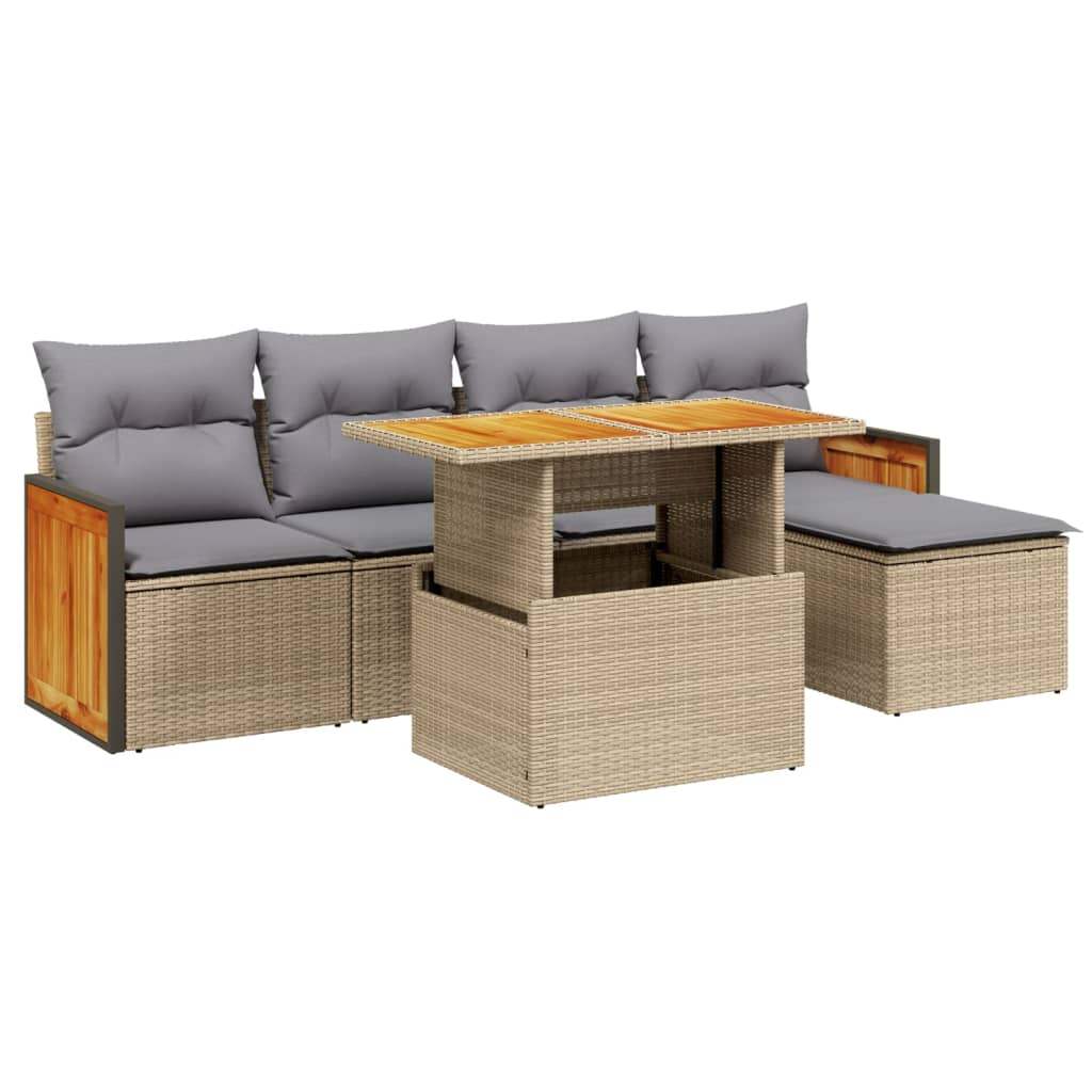 Set Divano da Giardino 6 pz con Cuscini Beige in Polyrattan - homemem39