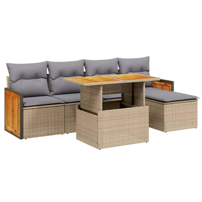 Set Divano da Giardino 6 pz con Cuscini Beige in Polyrattan - homemem39