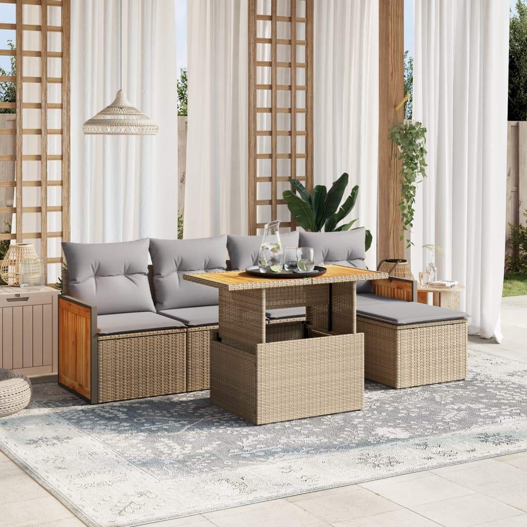 Set Divano da Giardino 6 pz con Cuscini Beige in Polyrattan - homemem39