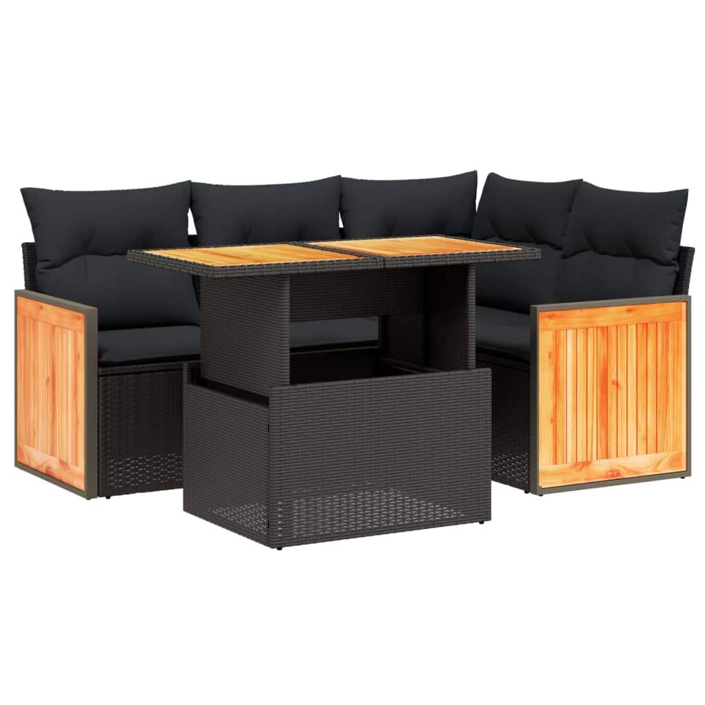 Set Divani da Giardino 5 pz con Cuscini in Polyrattan Nero - homemem39