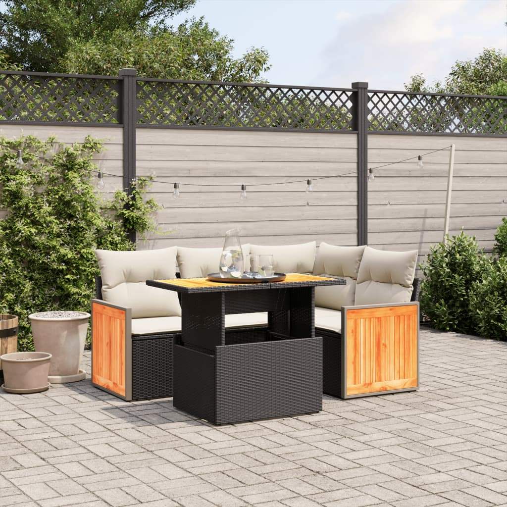 Set Divani da Giardino 5 pz con Cuscini in Polyrattan Nero - homemem39