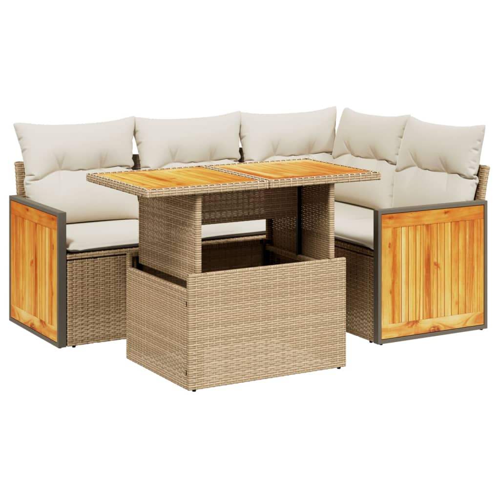 Set Divano da Giardino 5 pz con Cuscini Beige in Polyrattan - homemem39