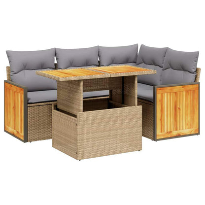 Set Divano da Giardino 5 pz con Cuscini Beige in Polyrattan - homemem39