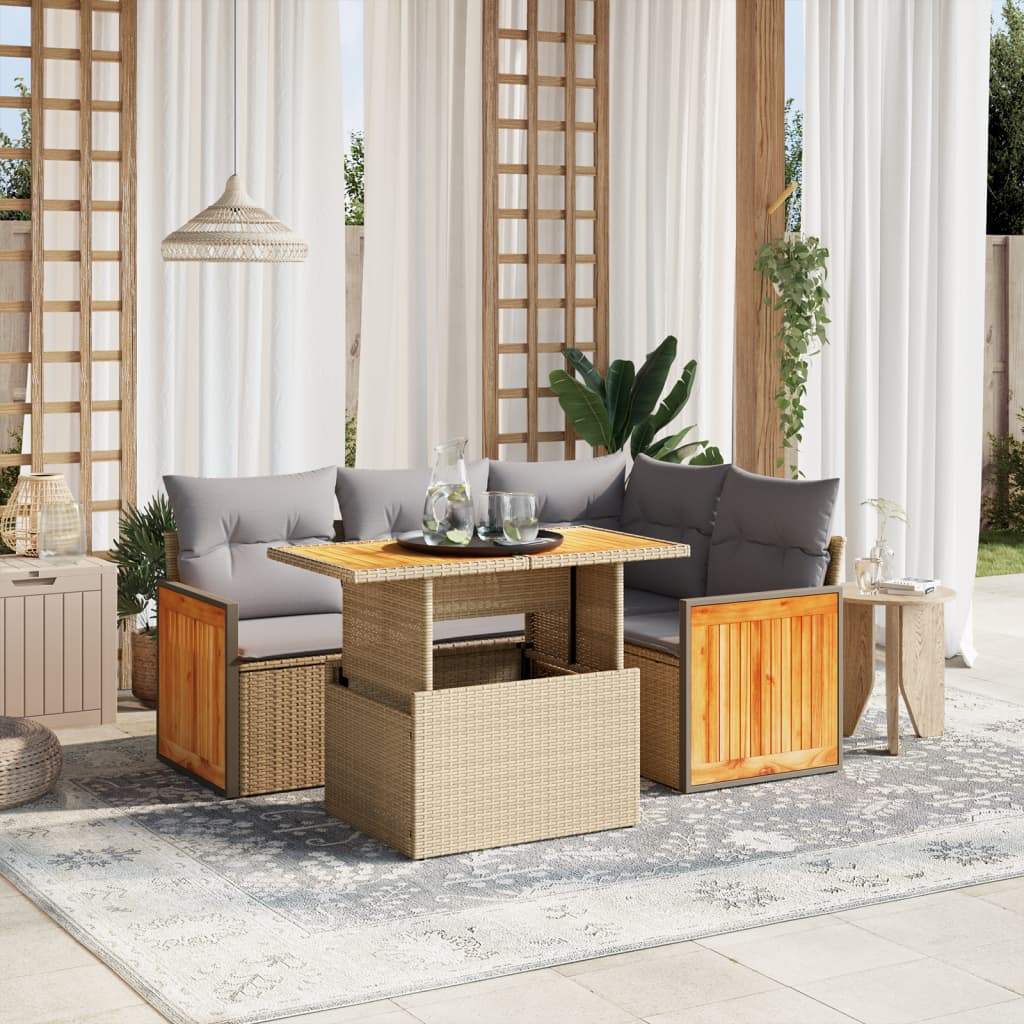 Set Divano da Giardino 5 pz con Cuscini Beige in Polyrattan - homemem39