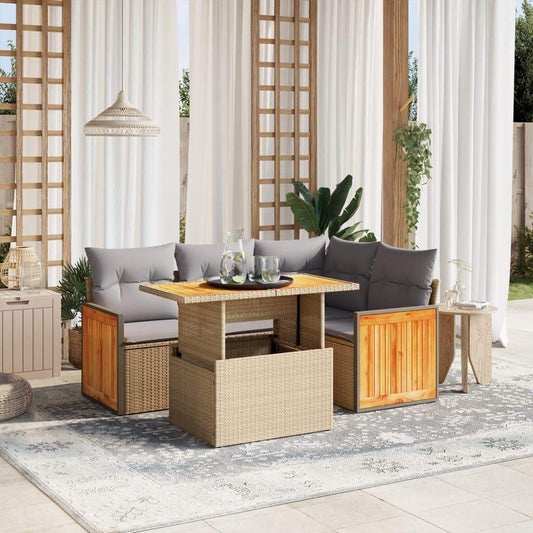 Set Divano da Giardino 5 pz con Cuscini Beige in Polyrattan - homemem39