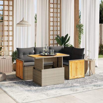 Set Divano da Giardino 5 pz con Cuscini Grigio in Polyrattan - homemem39