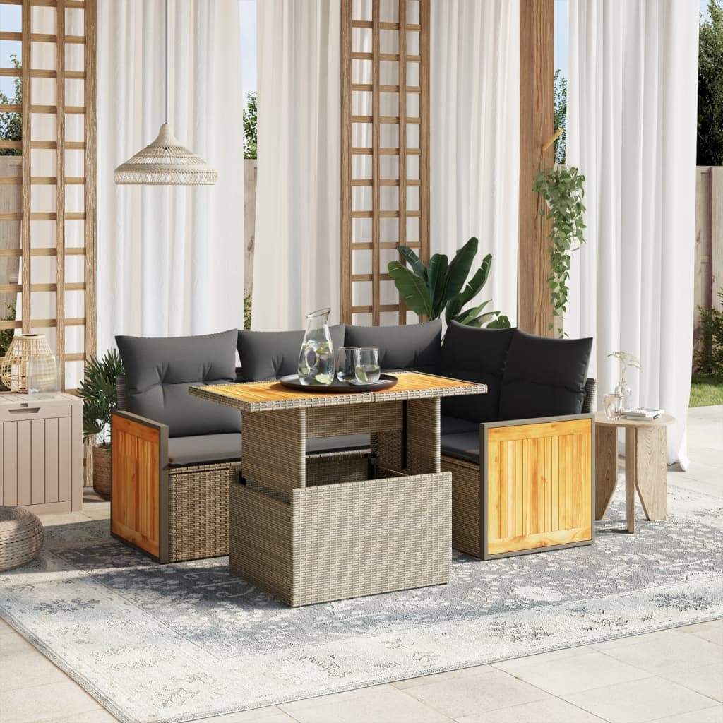 Set Divano da Giardino 5 pz con Cuscini Grigio in Polyrattan - homemem39