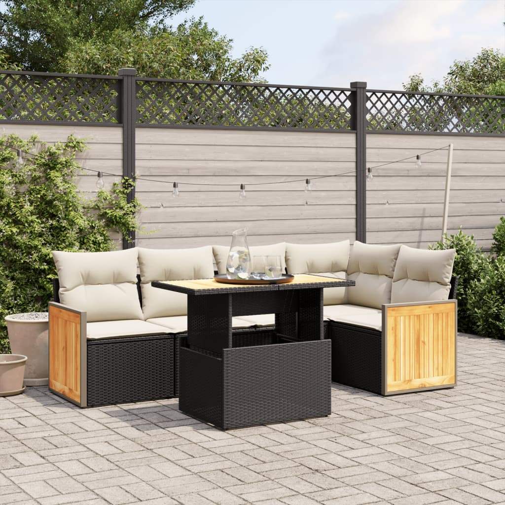 Set Divano da Giardino 6 pz con Cuscini Nero in Polyrattan - homemem39
