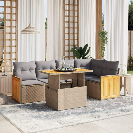 Set Divano da Giardino 6 pz con Cuscini Beige in Polyrattan - homemem39