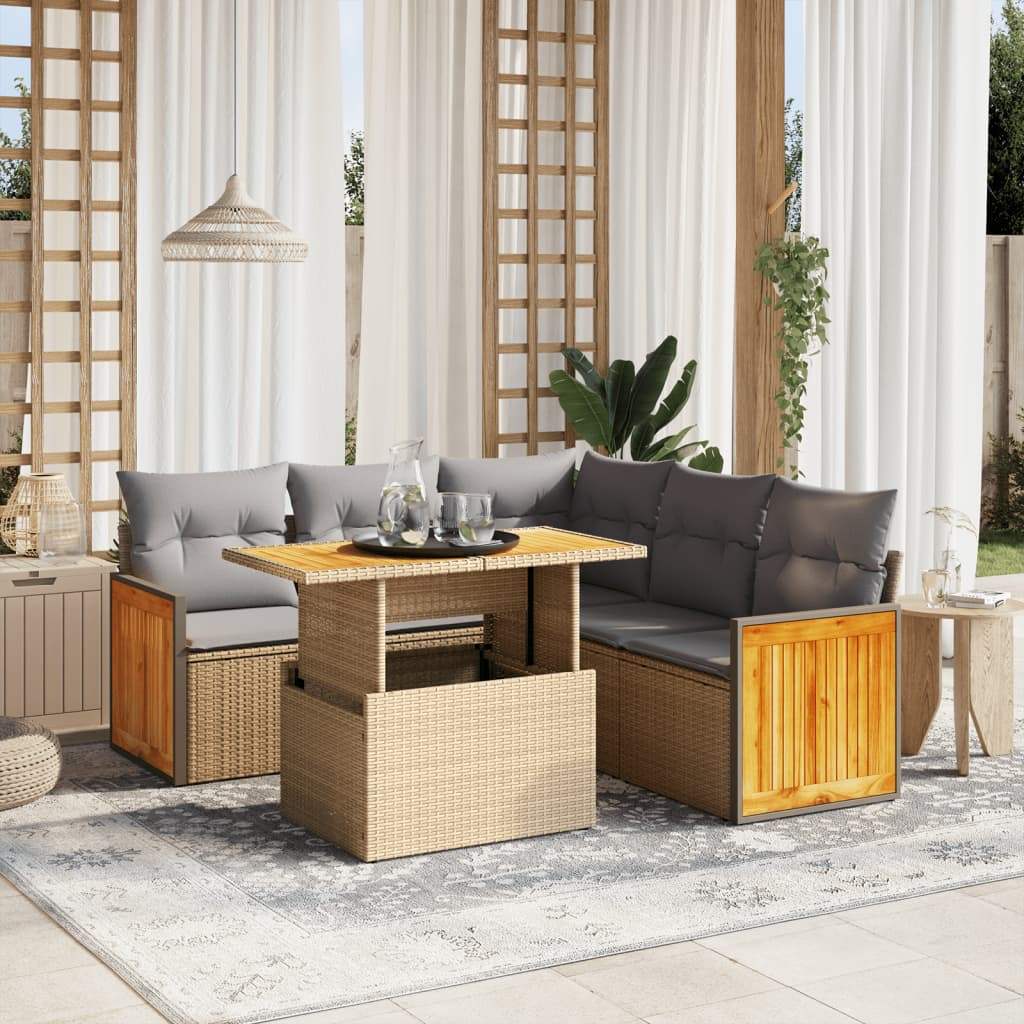Set Divano da Giardino 6 pz con Cuscini Beige in Polyrattan - homemem39