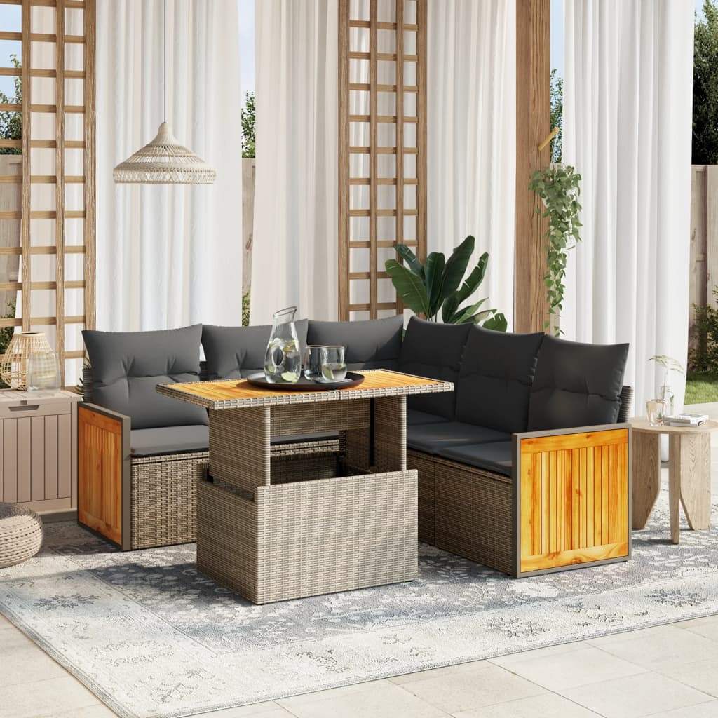 Set Divano da Giardino 6 pz con Cuscini Beige in Polyrattan - homemem39