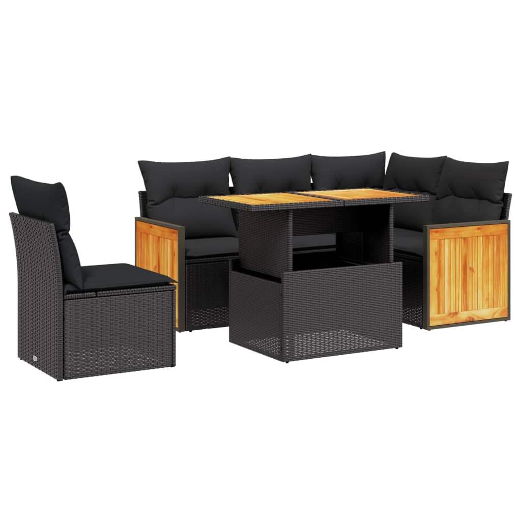 Set Divano da Giardino 6 pz con Cuscini Nero in Polyrattan - homemem39