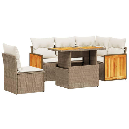 Set Divano da Giardino 6 pz con Cuscini Beige in Polyrattan - homemem39
