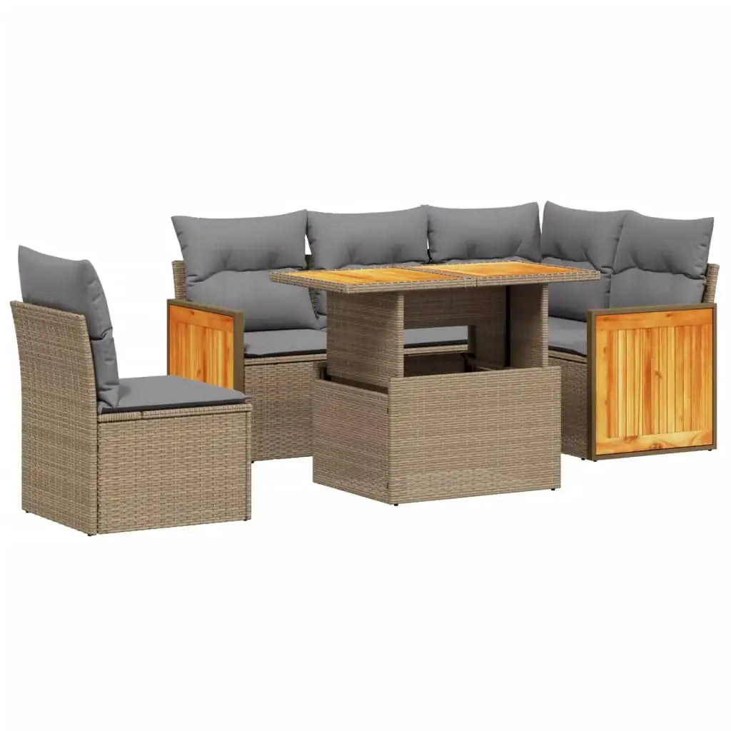 Set Divano da Giardino 6 pz con Cuscini Beige in Polyrattan - homemem39