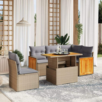 Set Divano da Giardino 6 pz con Cuscini Beige in Polyrattan - homemem39