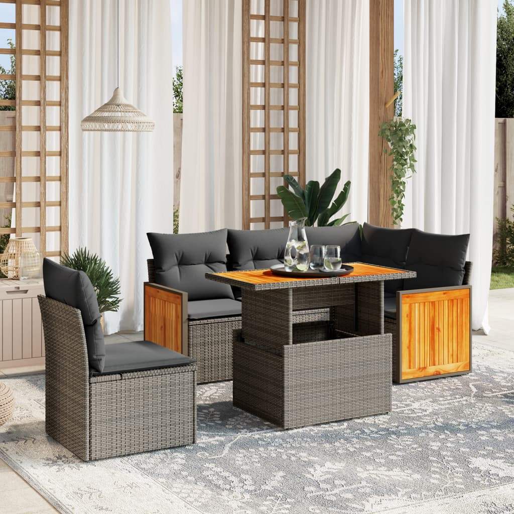 Set Divano da Giardino 6 pz con Cuscini Beige in Polyrattan - homemem39