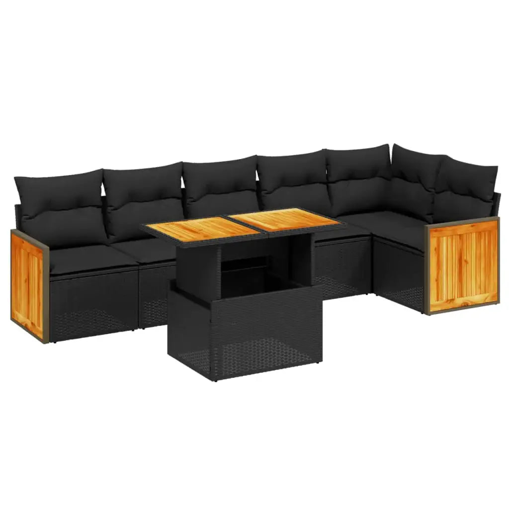 Set Divani da Giardino con Cuscini 7pz Nero Polyrattan - homemem39