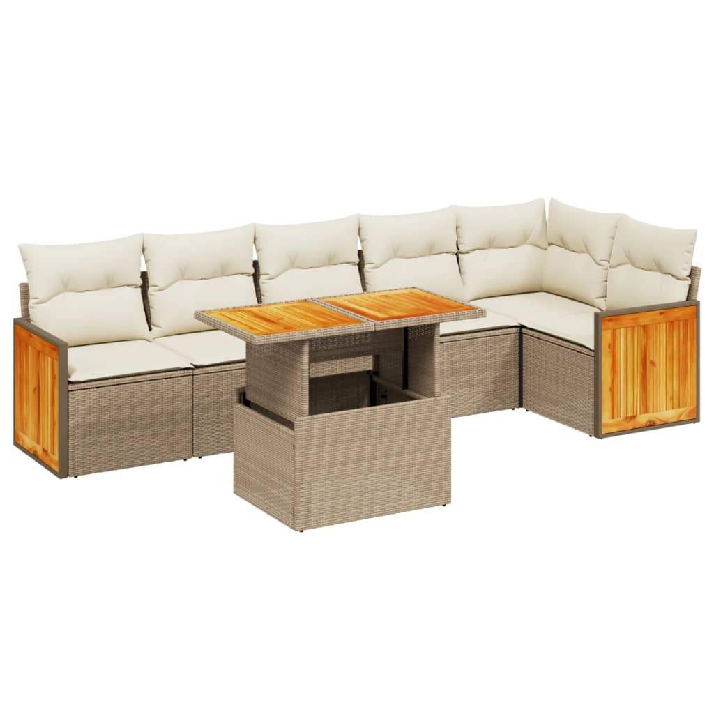 Set Divani da Giardino 7 pz con Cuscini Beige in Polyrattan - homemem39