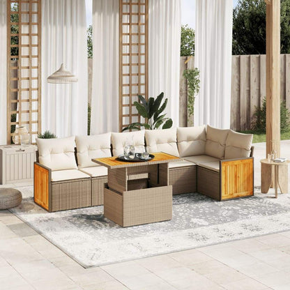 Set Divani da Giardino 7 pz con Cuscini Beige in Polyrattan - homemem39