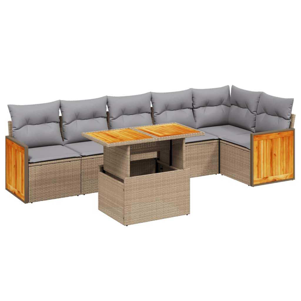 Set Divani da Giardino 7 pz con Cuscini Beige in Polyrattan - homemem39