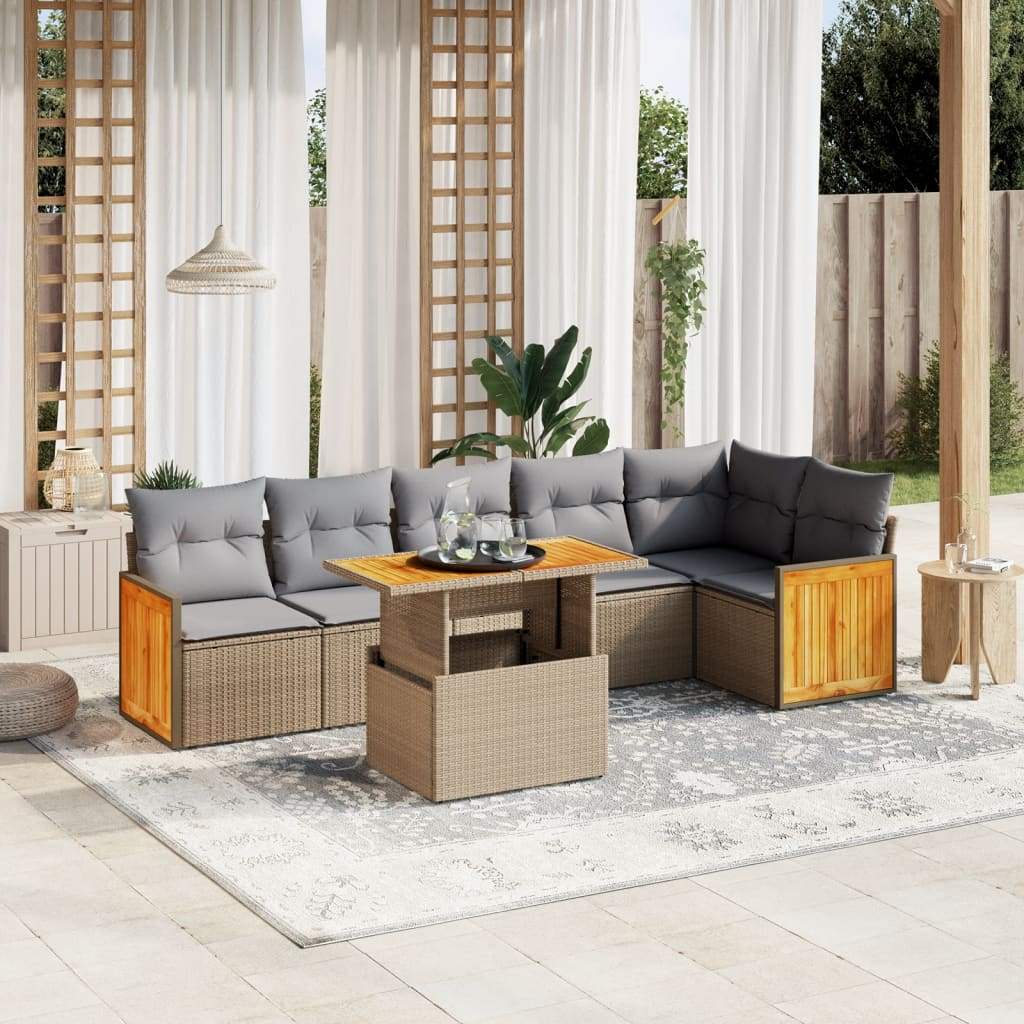 Set Divani da Giardino 7 pz con Cuscini Beige in Polyrattan - homemem39