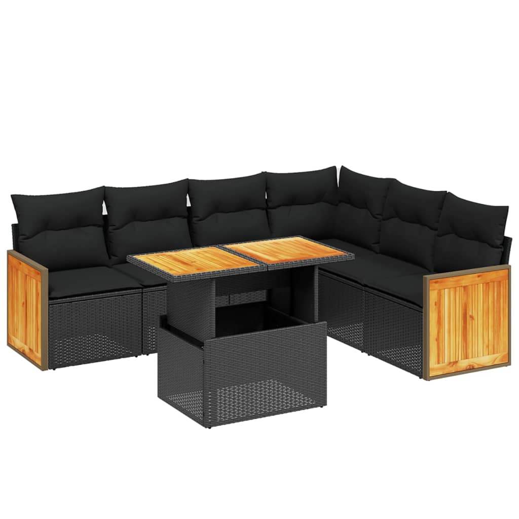 Set Divani da Giardino con Cuscini 7pz Nero Polyrattan - homemem39
