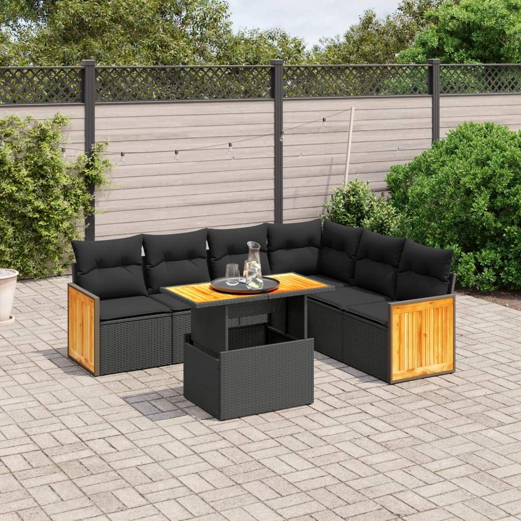 Set Divani da Giardino con Cuscini 7pz Nero Polyrattan - homemem39