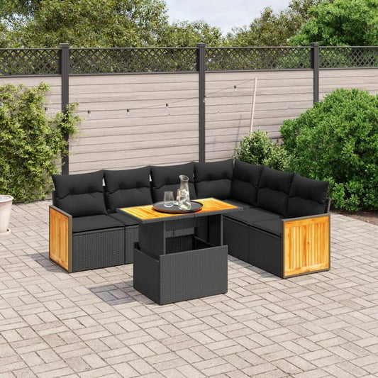 Set Divani da Giardino con Cuscini 7pz Nero Polyrattan - homemem39