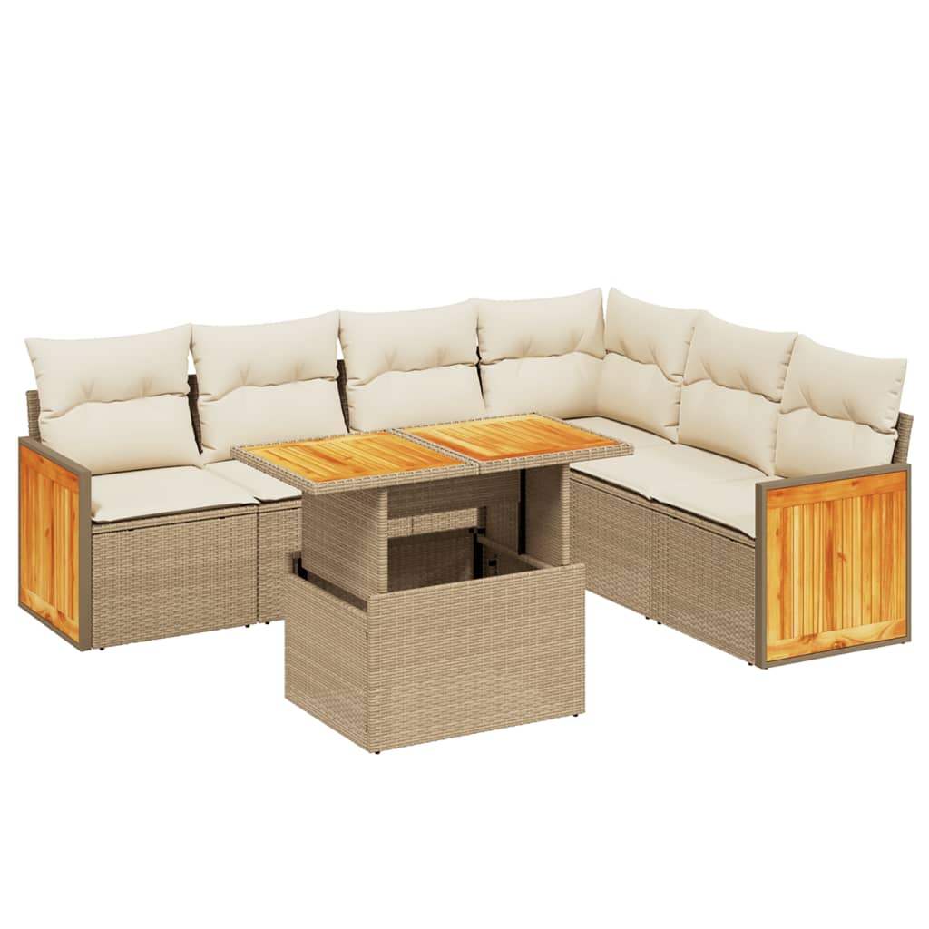 Set Divani da Giardino 7 pz con Cuscini Beige in Polyrattan - homemem39