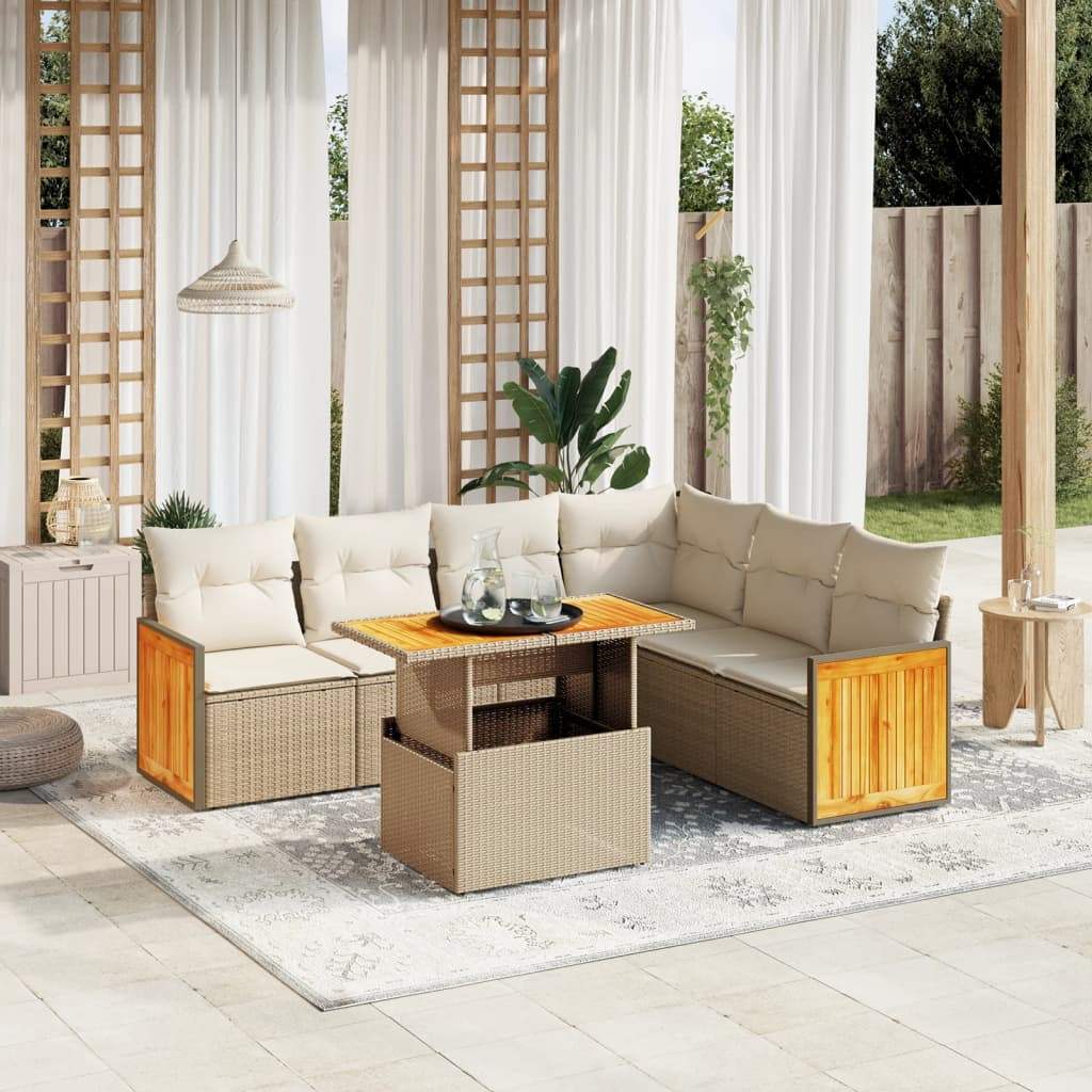 Set Divani da Giardino 7 pz con Cuscini Beige in Polyrattan - homemem39