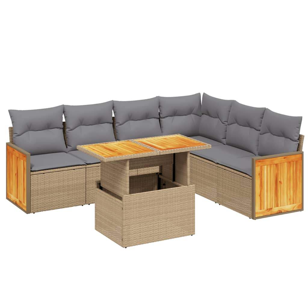 Set Divani da Giardino 7 pz con Cuscini Beige in Polyrattan - homemem39