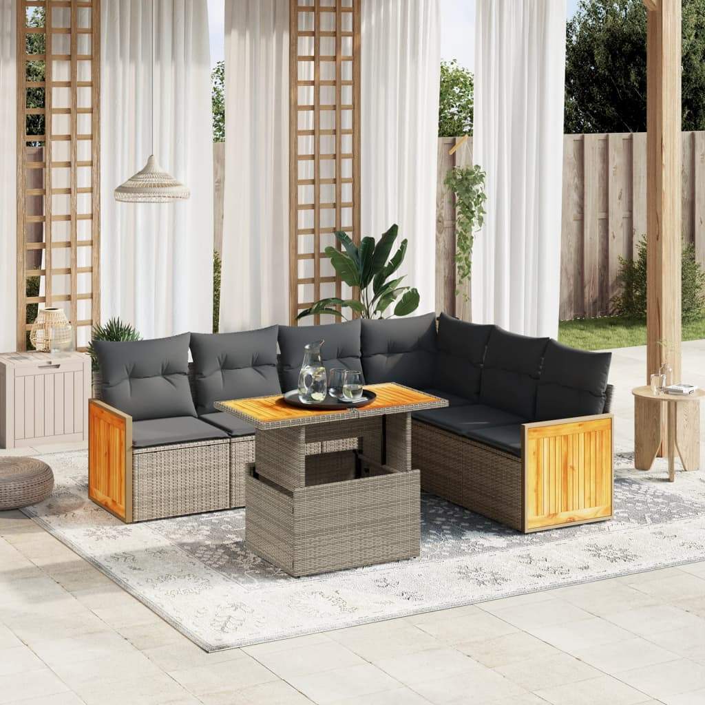 Set Divani da Giardino 7 pz con Cuscini Grigio in Polyrattan - homemem39