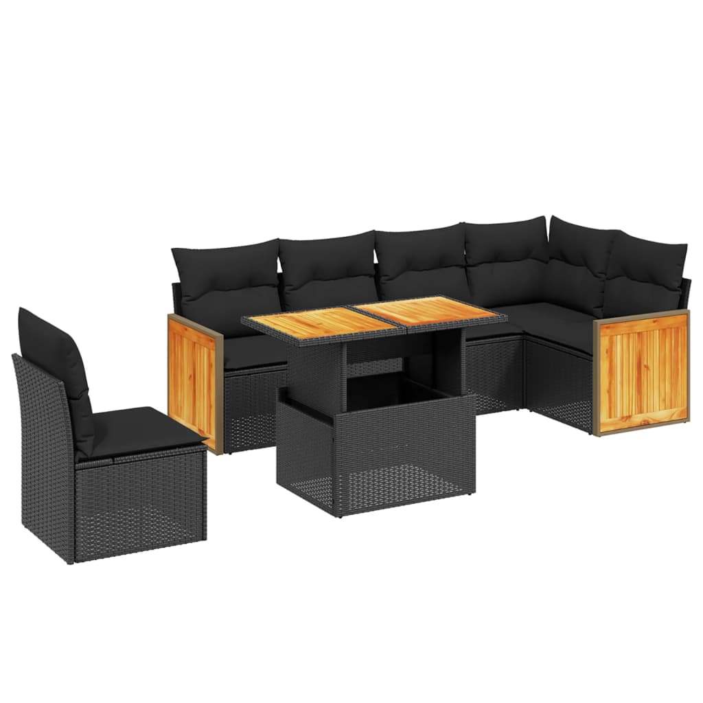 Set Divani da Giardino con Cuscini 7pz Nero Polyrattan - homemem39