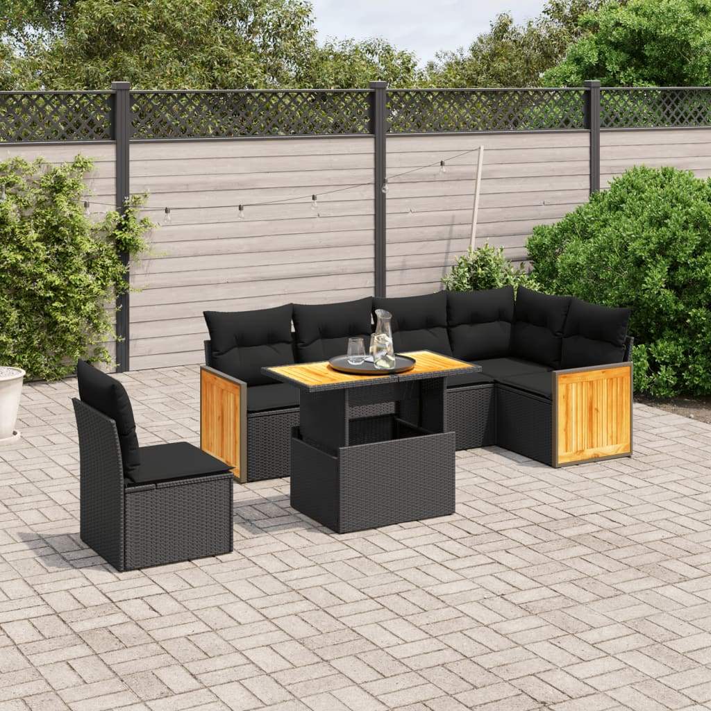 Set Divani da Giardino con Cuscini 7pz Nero Polyrattan - homemem39