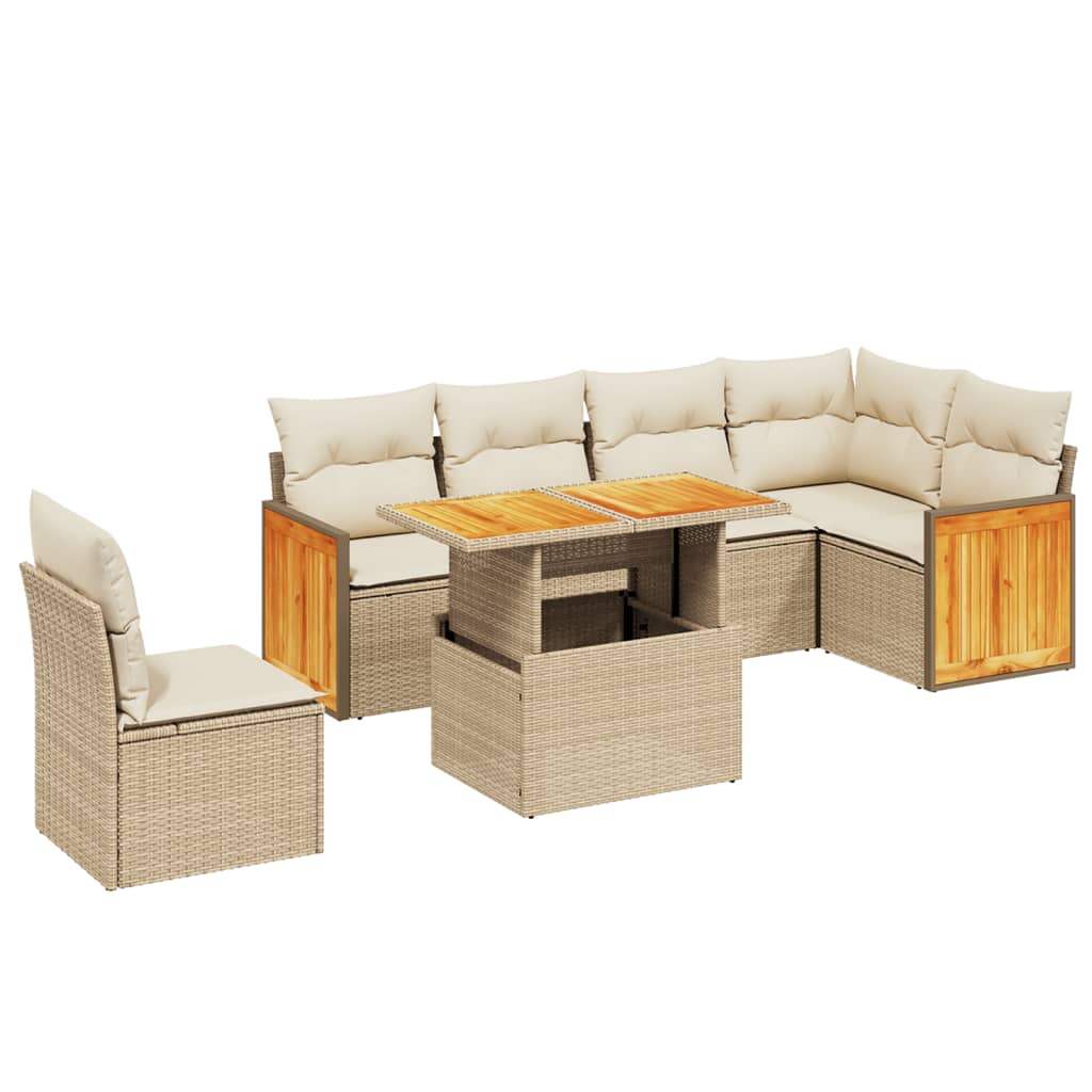 Set Divani da Giardino 7 pz con Cuscini Beige in Polyrattan - homemem39