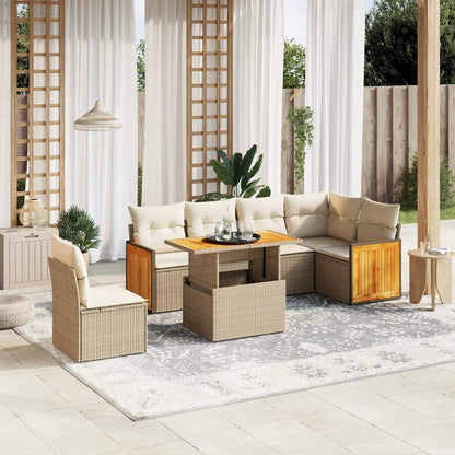 Set Divani da Giardino 7 pz con Cuscini Beige in Polyrattan - homemem39