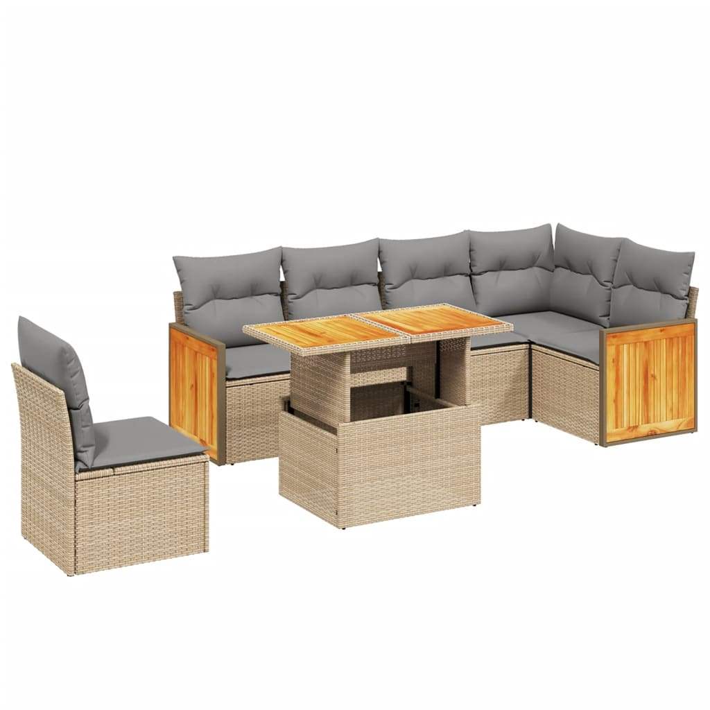 Set Divani da Giardino 7 pz con Cuscini Beige in Polyrattan - homemem39