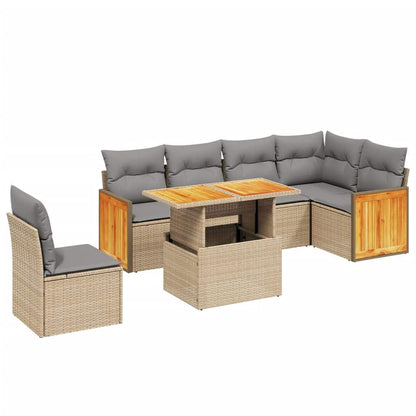 Set Divani da Giardino 7 pz con Cuscini Beige in Polyrattan - homemem39