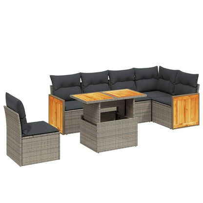 Set Divani da Giardino 7 pz con Cuscini Grigio in Polyrattan - homemem39