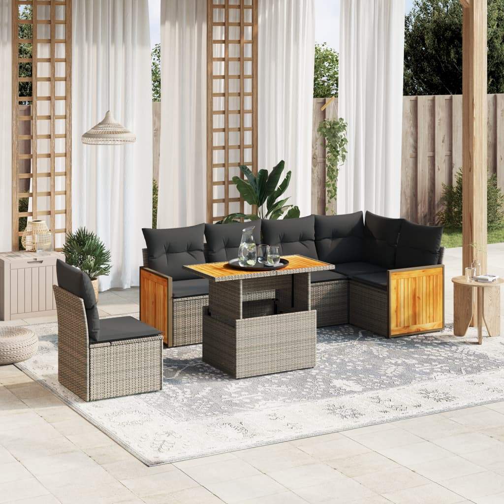 Set Divani da Giardino 7 pz con Cuscini Grigio in Polyrattan - homemem39