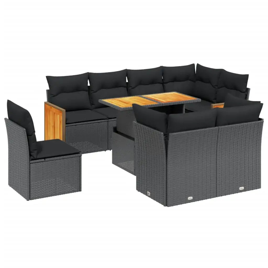 Set Divani da Giardino 9 pz con Cuscini Nero in Polyrattan - homemem39